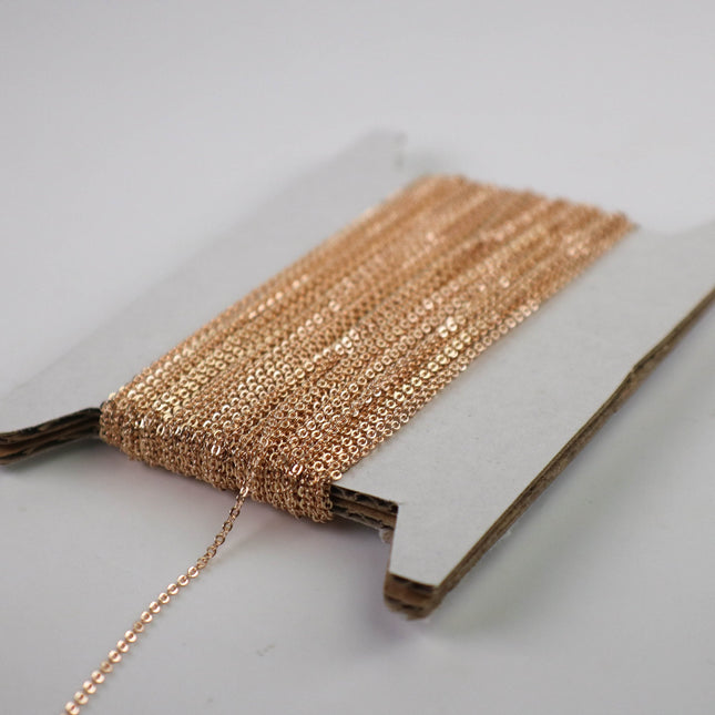 100 feet Champagne Gold (Pinky Gold) Plated Micro Flat Chain - 1.5x1.2mm SOLDER Soldered - little Small Soldered Flat Cable - 1512F