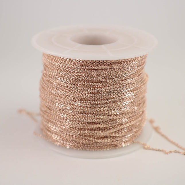 100 feet ROSE Gold Plated Micro Flat Chain - 1.5x1.2mm SOLDER Soldered - little Small Soldered Flat Cable - 1512F