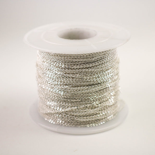 100 feet Sterling Silver Plated Micro Flat Chain - 1.5x1.2mm SOLDER Soldered - little Small Soldered Flat Cable - 1512F