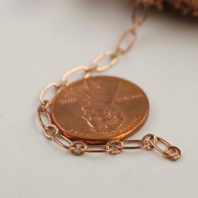 10 feet of Raw Brass (Copper Color) Chain Bulk, ( 1 and 1 ) Long and Short Chain Flat Cable Chain Necklace Bracelet Chain 6.3 N 4mm - SOLDERED 3429LS11