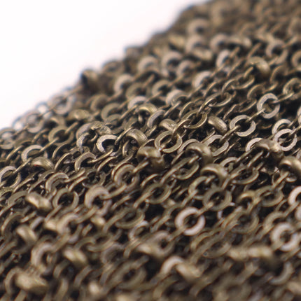 100 ft Antique Brass (Dark) Satellite Chain Flat BALL Chain - 3x1.7mm SOLDERED link - Antique Bronze Tiny Small Ball Flat Cable - 317FSAT