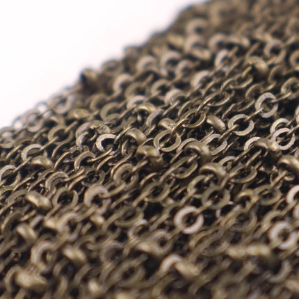 32 ft Antique Brass (Dark) Satellite Chain Flat BALL Chain - 3x1.7mm SOLDERED link - Antique Bronze Tiny Small Ball Flat Cable - 317FSAT