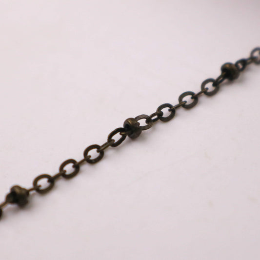 New Sample 3 ft Antique Brass (Dark) Satellite Chain Flat BALL Chain - 3x1.7mm SOLDERED link - Antique Bronze Tiny Small Ball Flat 317FSAT