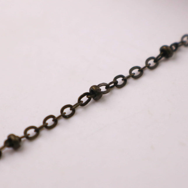 New Sample 3 ft Antique Brass (Dark) Satellite Chain Flat BALL Chain - 3x1.7mm SOLDERED link - Antique Bronze Tiny Small Ball Flat 317FSAT