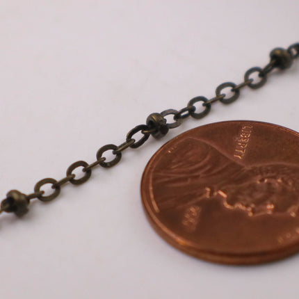32 ft Antique Brass (Dark) Satellite Chain Flat BALL Chain - 3x1.7mm SOLDERED link - Antique Bronze Tiny Small Ball Flat Cable - 317FSAT