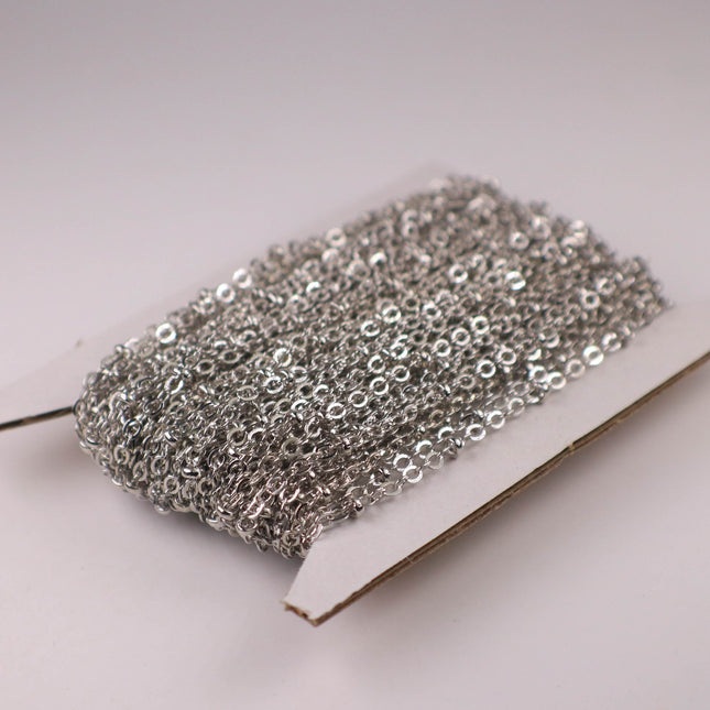 10 ft Antique Silver Rhodium Plated Satellite Chain Flat BALL Chain - 3x1.7mm SOLDERED link - Rhodium Tiny Small Ball Flat Cable - 317FSAT