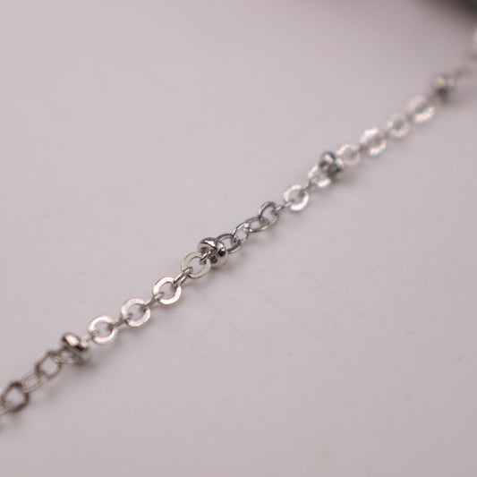 32 ft Antique Silver Rhodium Plated Satellite Chain Flat BALL Chain - 3x1.7mm SOLDERED link - Rhodium Tiny Small Ball Flat Cable - B317F