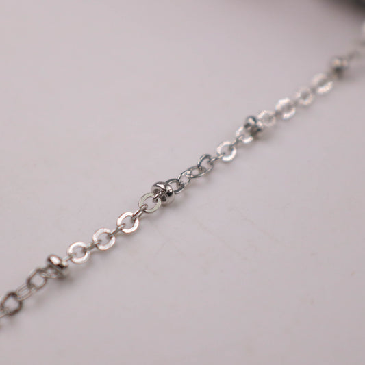 100 ft Antique Silver Rhodium Plated Satellite Chain Flat BALL Chain - 3x1.7mm SOLDERED link - Rhodium Tiny Small Ball Flat Cable - 317FSAT