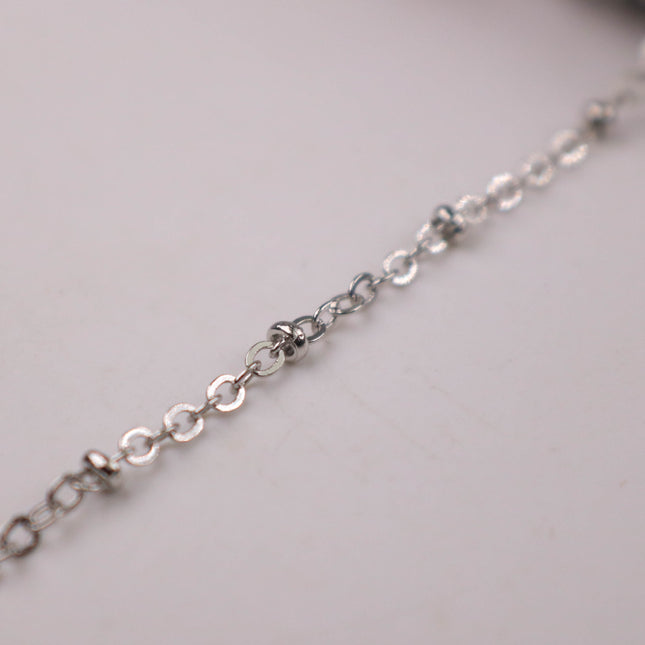 100 ft Antique Silver Rhodium Plated Satellite Chain Flat BALL Chain - 3x1.7mm SOLDERED link - Rhodium Tiny Small Ball Flat Cable - 317FSAT