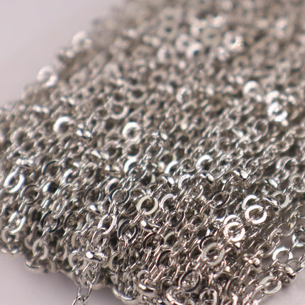 32 ft Antique Silver Rhodium Plated Satellite Chain Flat BALL Chain - 3x1.7mm SOLDERED link - Rhodium Tiny Small Ball Flat Cable - B317F