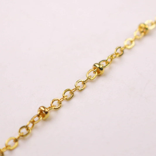 New Sample 3 ft Gold Plated Satellite Chain Flat BALL Chain - 3x1.7mm SOLDERED link - Tiny Small Ball Flat Cable Chain - Bulk 317FSAT