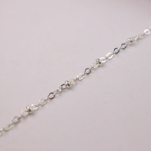 100  ft Sterling Silver Plated Satellite Chain Flat BALL Chain - 3x1.7mm SOLDERED link -  Tiny Small Ball Flat Cable - 317FSAT