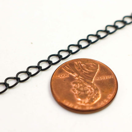 New 100 ft Black SOLDER Curb Chain EXTENDER Chain - 3.8x4.5mm Soldered Link - 3845CU