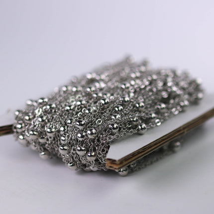 300 feet of Rhodium Plated Satellite LARGE Ball Bead Solder Cable Chain - 3x1.7mm Link - 4mm Ball - 317FSATB