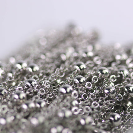 New 32 feet of Rhodium Plated Satellite LARGE Ball Bead Solder Cable Chain - 3x1.7mm Link - 4mm Ball Bead Necklace - BB317F