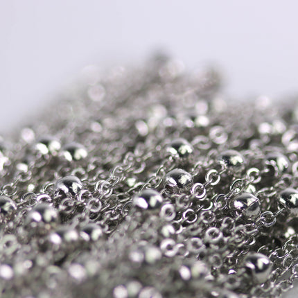 300 feet of Rhodium Plated Satellite LARGE Ball Bead Solder Cable Chain - 3x1.7mm Link - 4mm Ball - 317FSATB