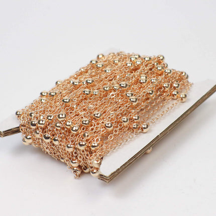 300 feet of Champagne Gold (Pinky Gold) Plated Satellite LARGE Ball Bead Solder Cable Chain - 3x1.7mm Link - 4mm Ball   317FSATB