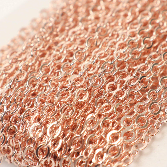 New 32 feet ROSE Gold Plated Flat Soldered Cable Chain - 3.4x2.9mm SOLDERED Link  - 3429F-RG
