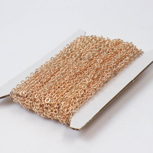 New 100 Ft Champagne Gold (Pinky Gold) Gold Plated Flat Soldered Cable Chain - 3.4x2.9mm SOLDERED Link  - 3429F-KC