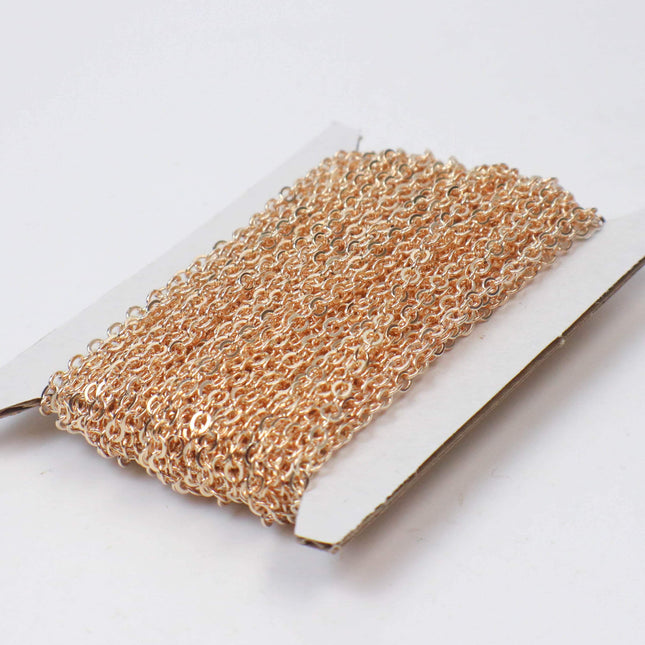New 32 feet Champagne Gold (Pinky Gold) Gold Plated Flat Soldered Cable Chain - 3.4x2.9mm SOLDERED Link  - 3429F-KC