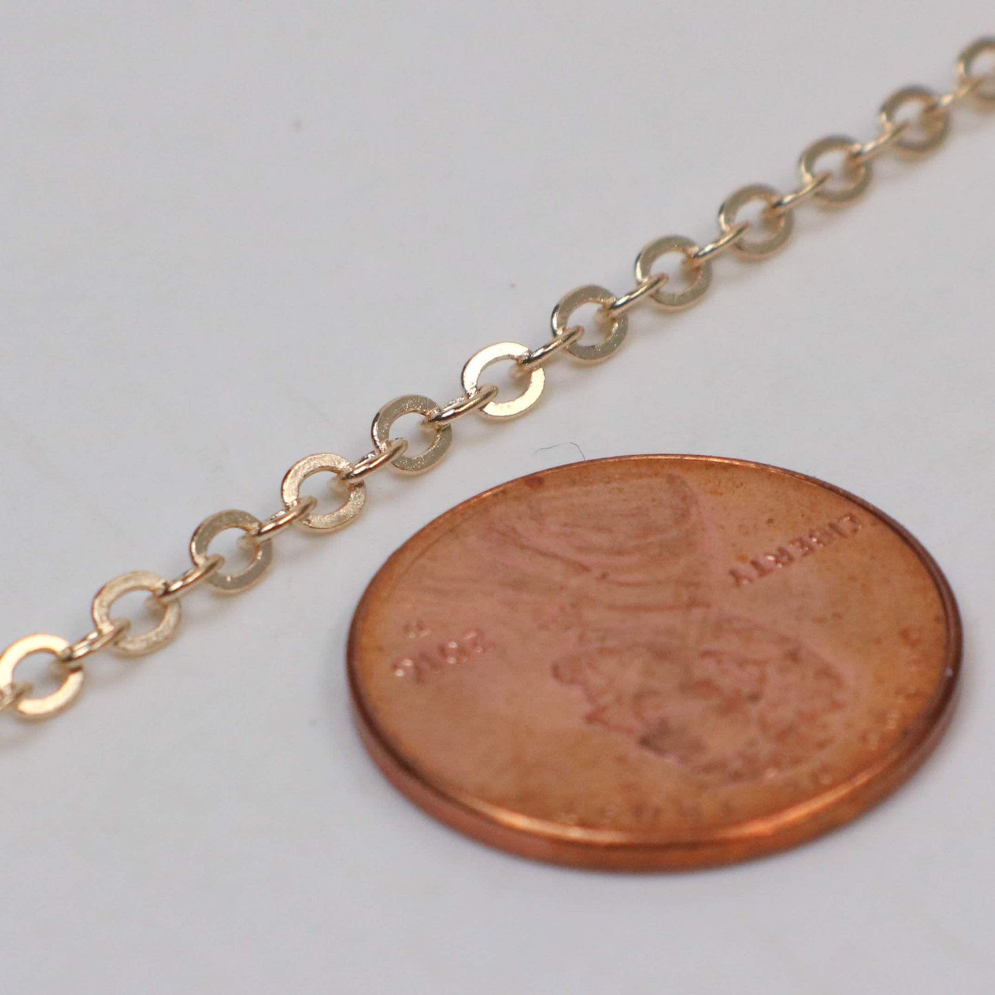 New 32 feet Champagne Gold (Pinky Gold) Gold Plated Flat Soldered Cable Chain - 3.4x2.9mm SOLDERED Link  - 3429F-KC