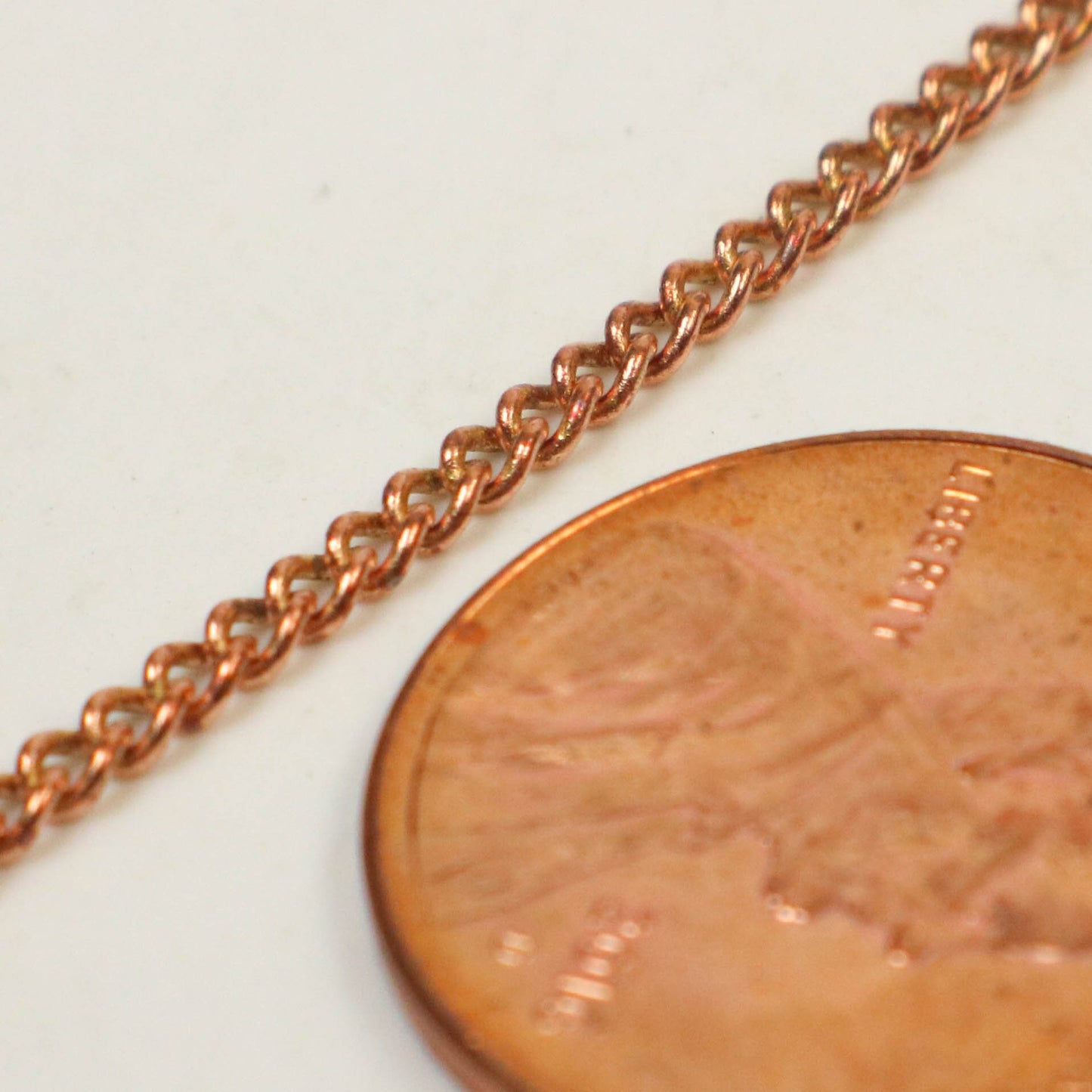 Sample 3 feet spool of Raw Brass (Copper Color)(No Plated Virgin) Copper SOLDERED Round Sturdy   Diamond Cut  Curb Chain - 2.3mm Solder link - 2.3F