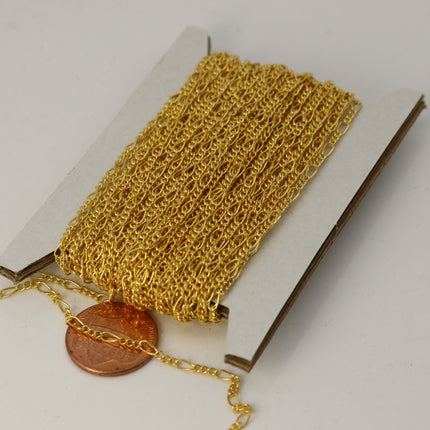 Sample 3 feet of Gold Plated Figaro Chain Bulk Chain, SOLDERED Sturdy FIGARO chain - 2x4.5mm - Necklace  DIY Bulk Chain - 245FIGARO
