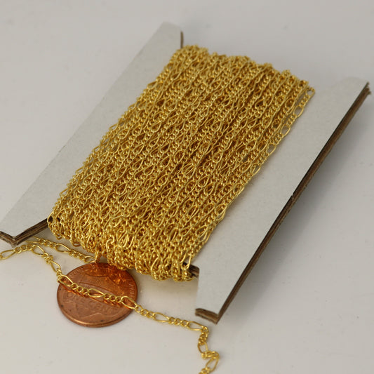 10 feet of Gold Plated Figaro Chain Bulk Chain, SOLDERED Sturdy FIGARO chain - 2x4.5mm - Necklace Wholesale Chain DIY Bulk Chain - 245FIGARO