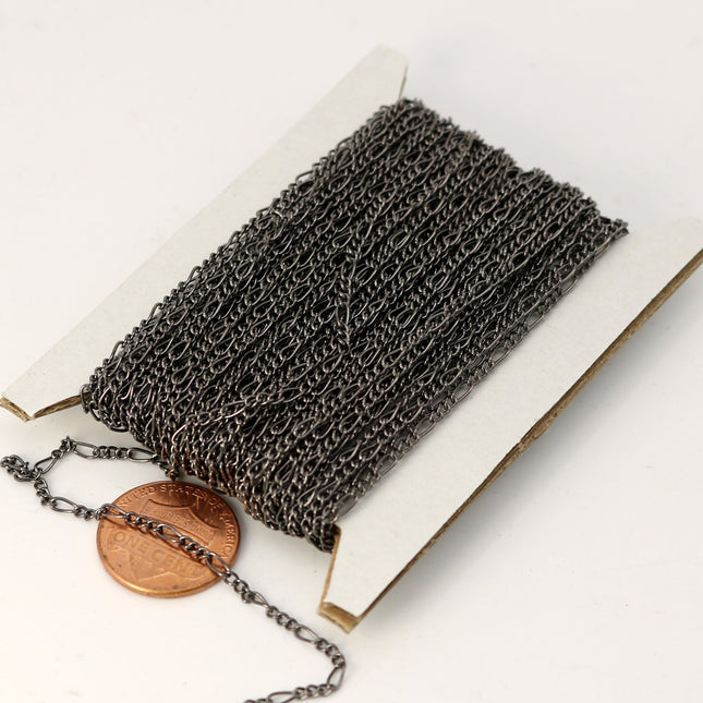 32 feet Gunmetal Figaro Chain SOLDERED Sturdy FIGARO chain 2x4.5mm - Necklace Wholesale Chain DIY Chain bulk chain - 245FIGARO