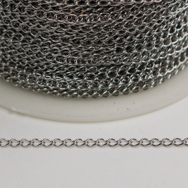 Wholesale Lot 100 feet of Stainless Steel Curb Chain bulk - 2x2.5mm SOLDER Surgical Stainless Steel Sturdy tiny curb chain - 2mm Solder Link