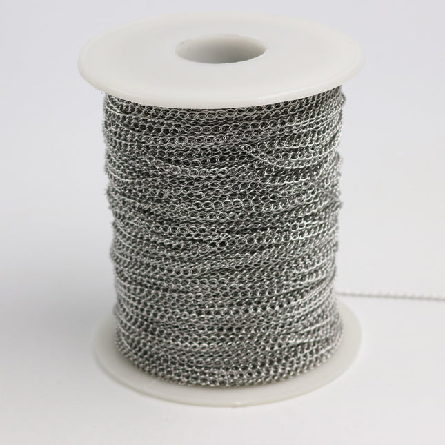 Wholesale Lot 100 feet of Stainless Steel Curb Chain bulk - 2x2.5mm SOLDER Surgical Stainless Steel Sturdy tiny curb chain - 2mm Solder Link