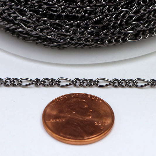 New Fancy Figaro Chain Sample 3 feet Spool of Gunmetal figaro chain 6x3mm Links - Ship from USA California - 63Fig