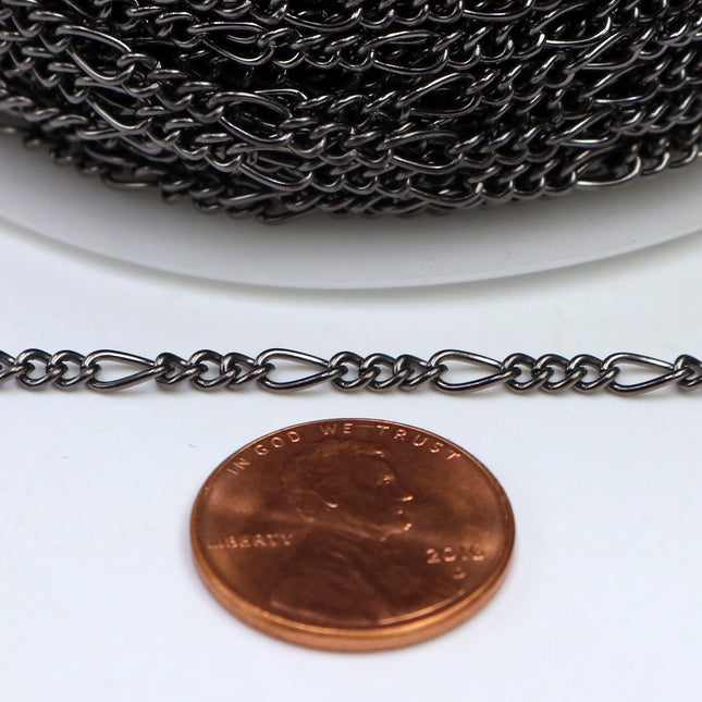 New Fancy Figaro Chain Sample 3 feet Spool of Gunmetal figaro chain 6x3mm Links - 63Fig