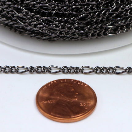 New Fancy Figaro Chain 50 feet Spool of Gunmetal figaro chain 6x3mm Links - 63Fig