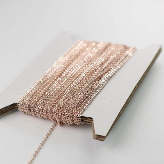 New 10 feet ROSE Gold Plated Tiny Flat Soldered Necklace Dainty Delicate Cable Chain - 2mm 2x1.4mm - Free Adequate Jumpring 10pcs - C214F