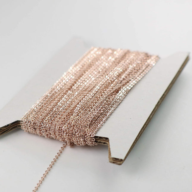 New 10 feet ROSE Gold Plated Tiny Flat Soldered Necklace Dainty Delicate Cable Chain - 2mm 2x1.4mm - Free Adequate Jumpring 10pcs - C214F