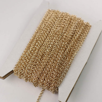 Sample 3 feet of Champagne Gold (Pinky Gold) Plated Rolo Chain bulk, SOLDERED Rolo Chain - 2.0mm 2mm Soldered Links - Necklace Bracelet