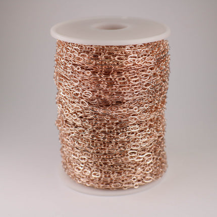 New 10  feet of ROSE Gold Plated Chain Bulk, Rose Gold (1 and 1) Long and Short Flat Mother and Son Chain 6.3 N 4mm - SOLDERED 062SF11