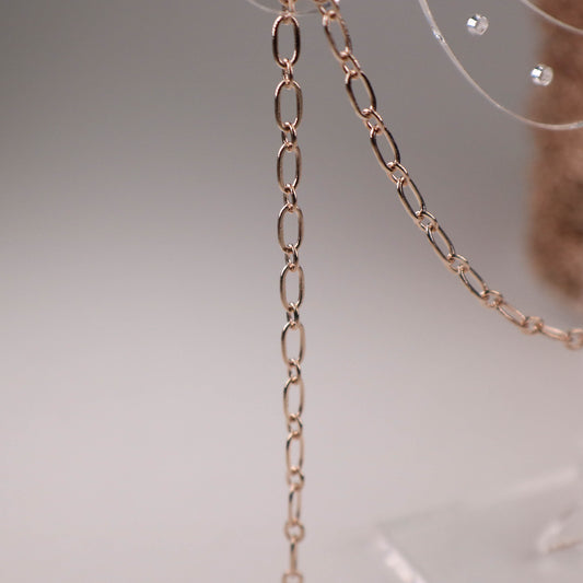 New 10  feet of ROSE Gold Plated Chain Bulk, Rose Gold (1 and 1) Long and Short Flat Mother and Son Chain 6.3 N 4mm - SOLDERED 062SF11