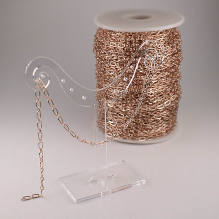 New 10  feet of ROSE Gold Plated Chain Bulk, Rose Gold (1 and 1) Long and Short Flat Mother and Son Chain 6.3 N 4mm - SOLDERED 062SF11