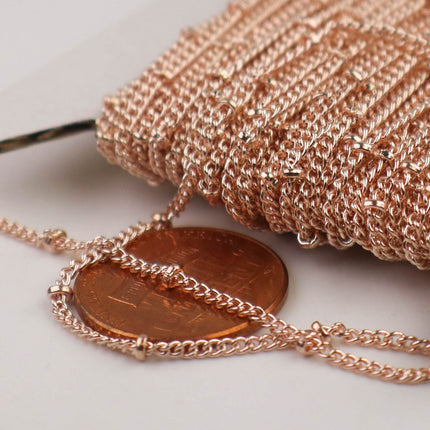 10 feet ROSE Gold Plated BALL Solder Curb Chain - 1.6mm - Tiny Satellite Solder Curb Chain - Free   Jumpring (10pcs) - 1.6SAT