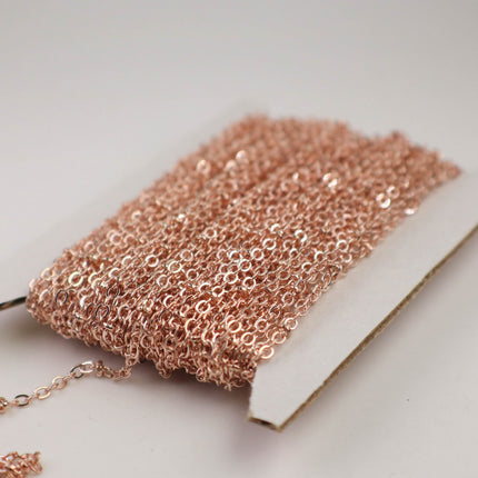 New Sample Lot 3 feet ROSE Gold Plated Satellite Chain Flat BALL Chain - 3x1.7mm SOLDERED link - Tiny Small Ball Flat Cable Chain - 317FSAT