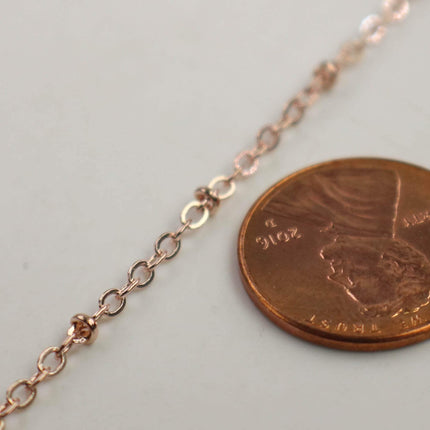 New Sample Lot 3 feet ROSE Gold Plated Satellite Chain Flat BALL Chain - 3x1.7mm SOLDERED link - Tiny Small Ball Flat Cable Chain - 317FSAT