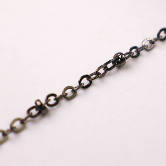 New Sample 3 ft Gunmetal Satellite Chain Flat BALL Chain - 3x1.7mm SOLDERED link - Tiny Small Ball Flat Cable Chain - 317FSAT