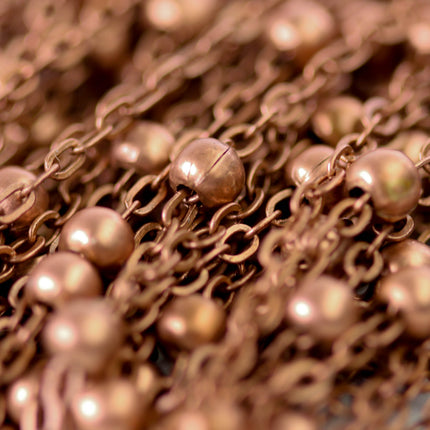 New 32 feet of Antique Copper Satellite LARGE Ball Bead Solder Cable Chain - 3x1.7mm Link - 4mm Ball   - 317FSATB