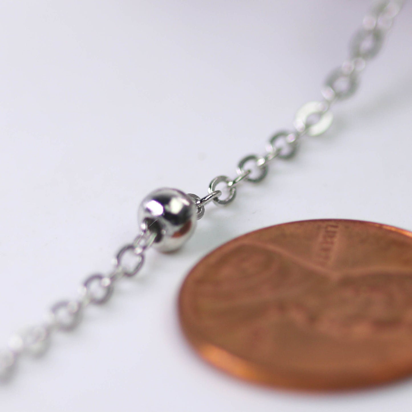 10 feet of Rhodium Plated Satellite LARGE Ball Bead Solder Cable Chain - 3x1.7mm Link - 4mm Ball   - from California USA 317FSATB