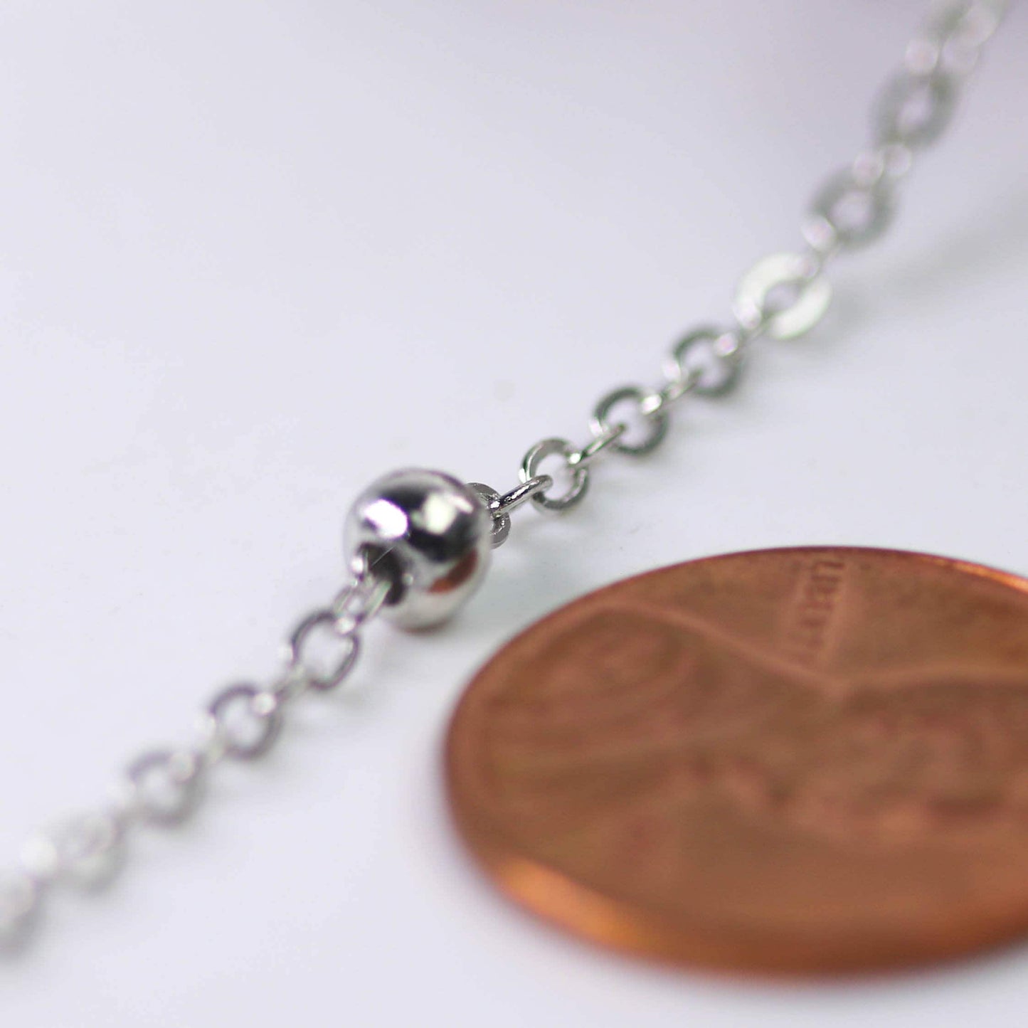 300 feet of Rhodium Plated Satellite LARGE Ball Bead Solder Cable Chain - 3x1.7mm Link - 4mm Ball   - from USA 317FSATB