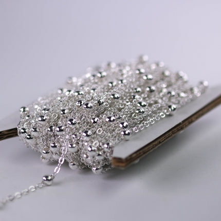 New 10 feet of Sterling Silver Plated Satellite LARGE Ball Bead Solder Cable Chain - 3x1.7mm Link - 4mm Ball   - 317FSATB