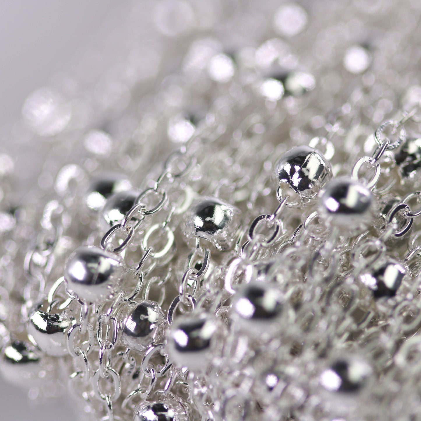 New 100 feet of Sterling Silver Plated Satellite LARGE Ball Bead Solder Cable Chain - 3x1.7mm Link - 4mm Ball   - 317FSATB