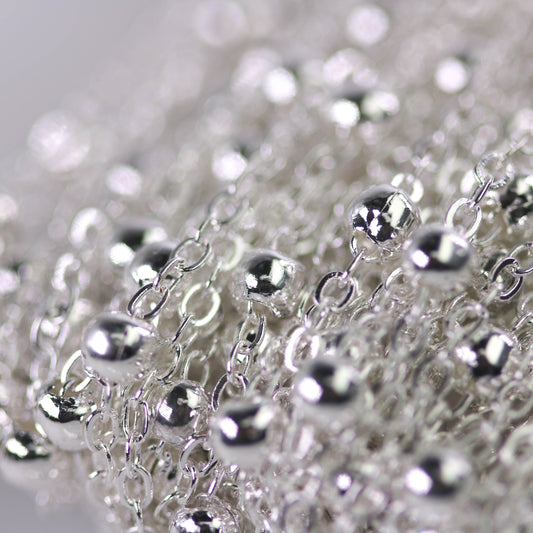 New 300 feet of Sterling Silver Plated Satellite LARGE Ball Bead Solder Cable Chain - 3x1.7mm Link - 4mm Ball   - 317FSATB